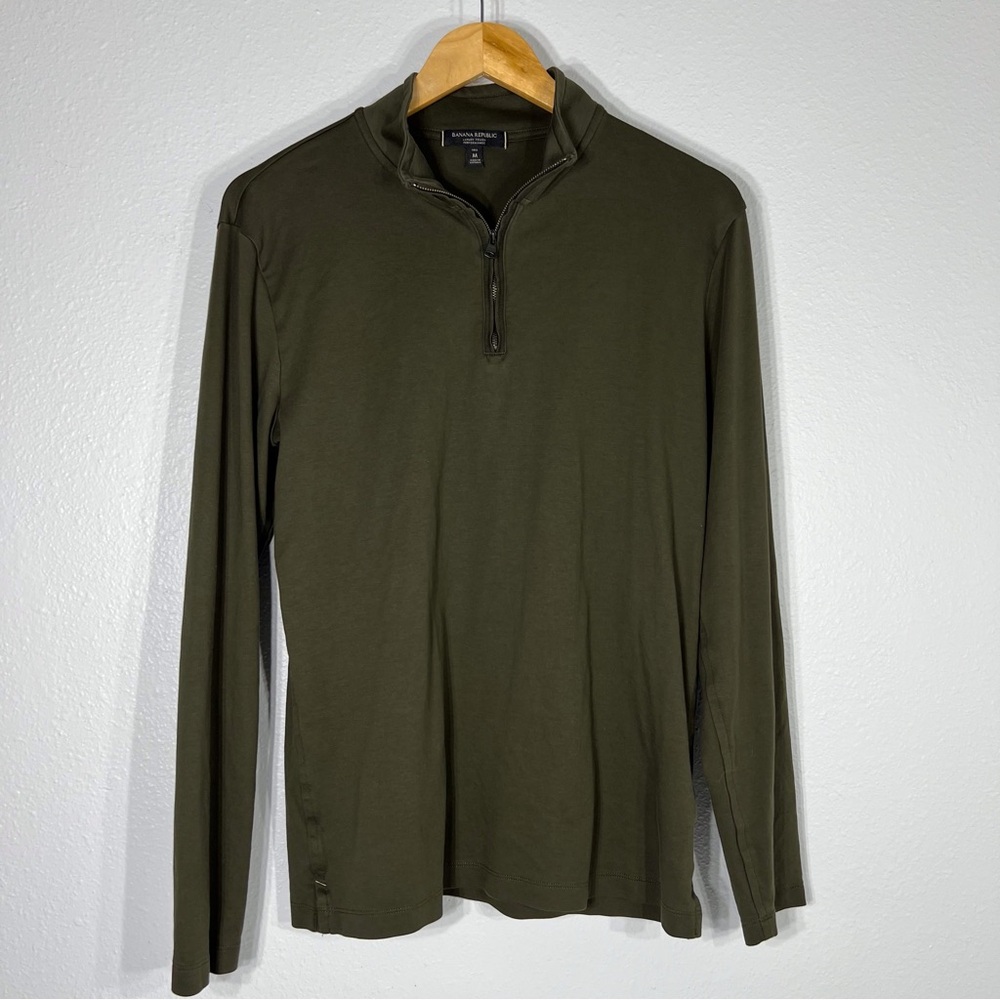 Banana Republic 1/4 Zip Pullover Shirt Luxury Touch Medium Tall Green Activewear